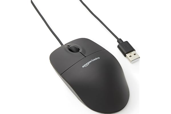 Amazon Basics Wired USB Mouse — Wired three-button USB mouse